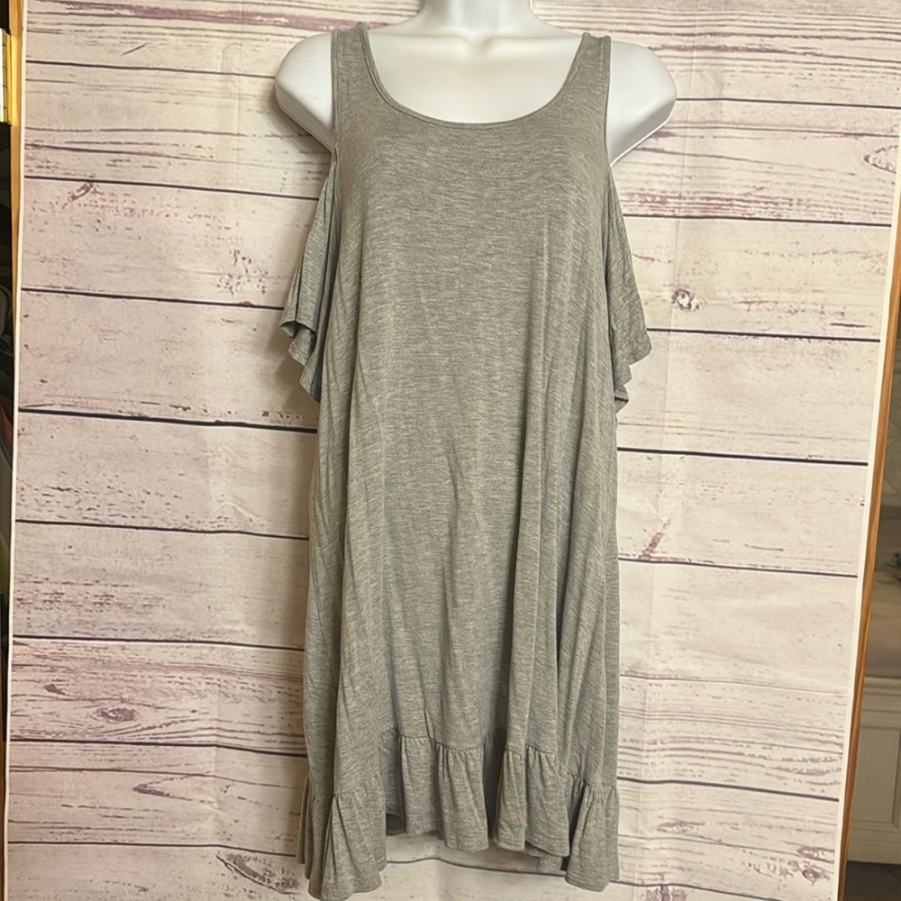 Gray cold shoulder ruffle dress